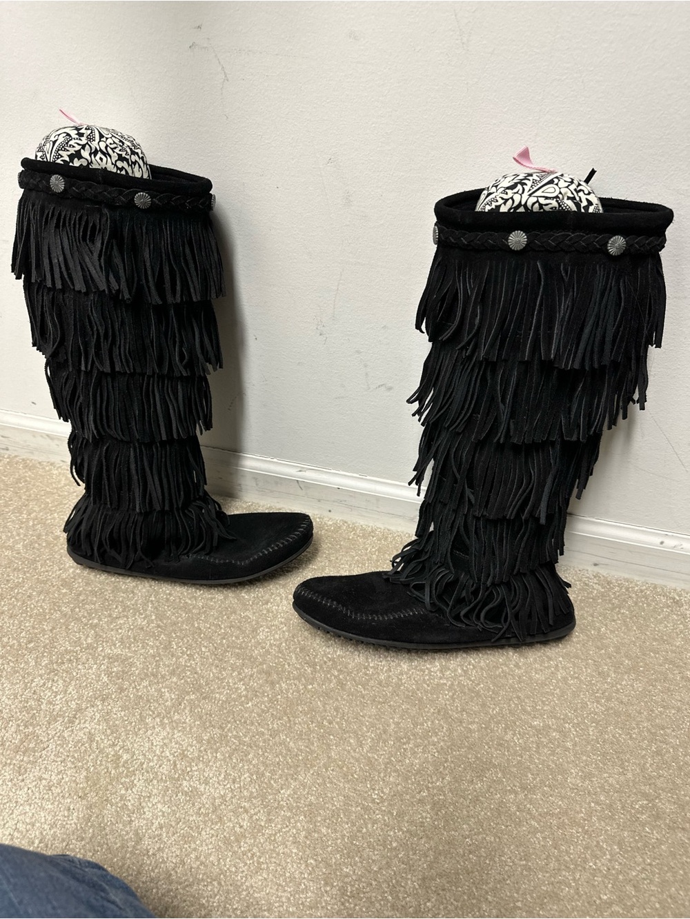 Minnetonka Black Layered Fringe Over-the-Knee Boots
